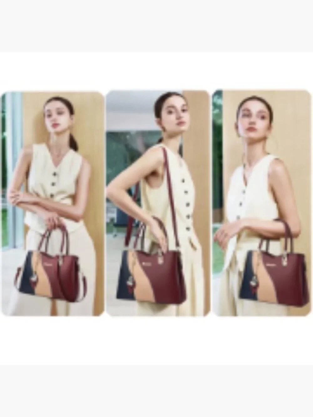 Vintage Satchel Top Handle Shoulder Bag with Gold Hardware and Pockets
